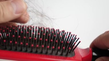 Ortasında bir tutam saç olan bir tarak ile tarak. Saç dökülmesi sorunu..