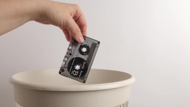 Audio Cassette Thrown Away Recycling Disposal — Vídeos de Stock