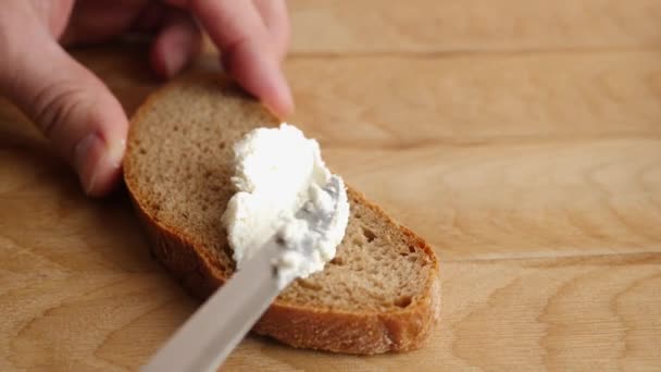 Spread Sour Milk Cheese Slice Bread Knife — Stockvideo