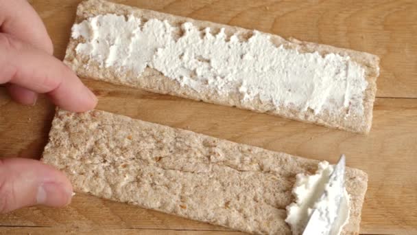 Spread Sour Milk Cheese Diet Rye Bread Knife — стоковое видео