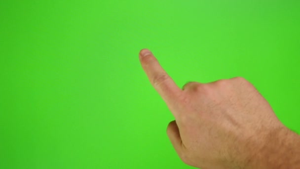 Ανδρικό Χέρι Προσομοιώνει Τις Χειρονομίες Αφής Tablet Πράσινο Φόντο — Αρχείο Βίντεο