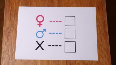 A person is determined by his gender. Sheet of paper with gender symbols. The right to one's identity.