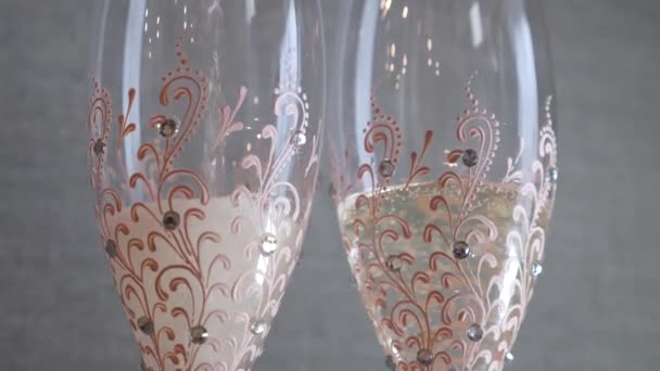 Man Pours White Sparkling Champagne Wine Two Glasses — Stok video