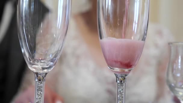 Man Pours Glass Red Sparkling Champagne Wine — Stock video