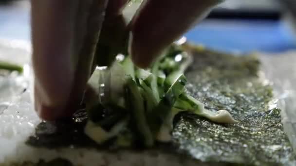 Cooking Cooking Sushi Teaching Cucumber — Vídeo de Stock