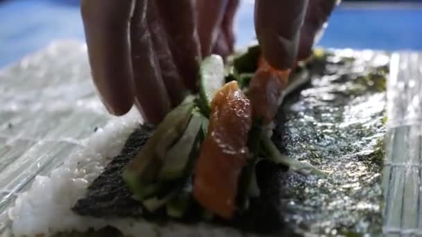 Koken Kook Sushi Onderwijs Vis — Stockvideo