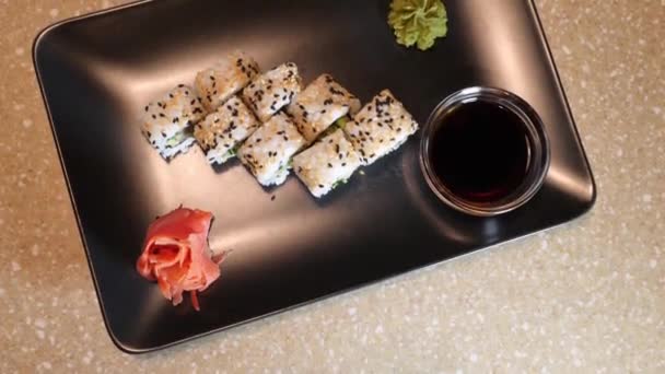 Ready-made sushi dish. Serve sushi with sauce