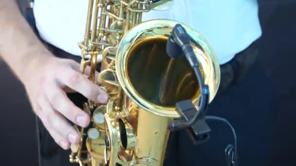 Musician Plays Saxophone Nightclub — Vídeos de Stock