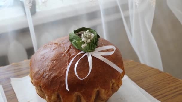 Traditional Ritual Bread Wreath Green Periwinkle — стоковое видео