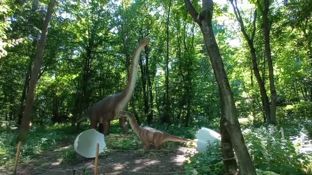 Два Динозаври Брахіозаври Великі Менші Лісі — стокове відео