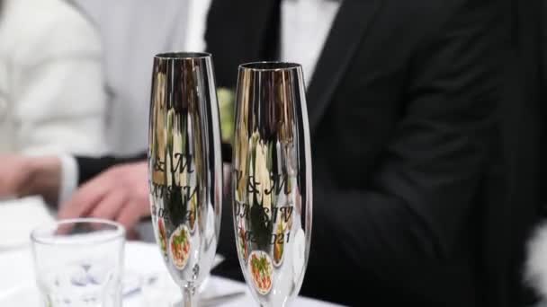 Glasses Brides Initials Date Marriage — Stock video