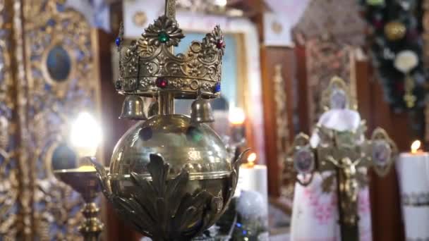 Crown Cross Religious Object Background Iconostasis Church — Stock video