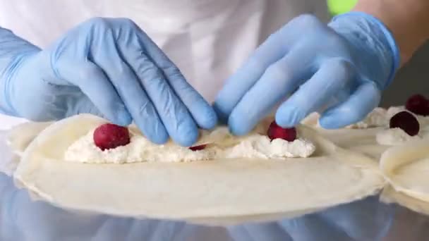 Préparation Crêpes Fromage Cerises Des Plats Faits Maison Cuisine Européenne — Video