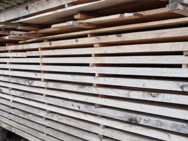 stacked wooden  boards, close up