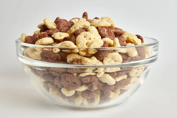 Breakfast Glass Bowl Flakes White Background — Stock Photo, Image