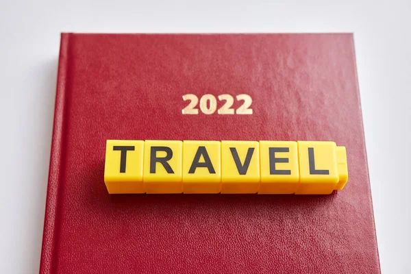Travel Text Made Yellow Plastic Blocks Notebook — Stock Photo, Image