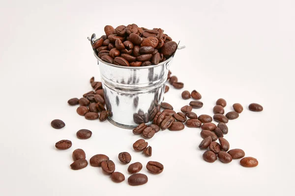 Metal Bucket Roasted Coffee Beans — Stock Photo, Image