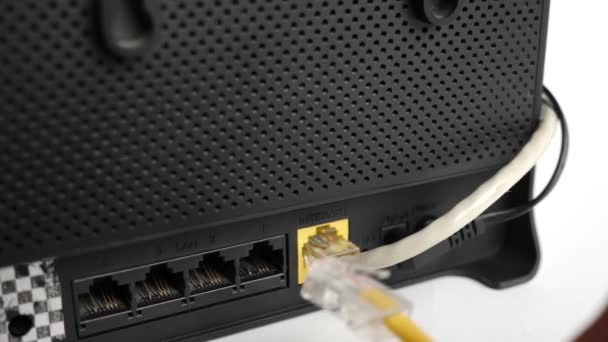 Cablu Rețea Pentru Conectarea Internet Este Conectat Router — Videoclip de stoc
