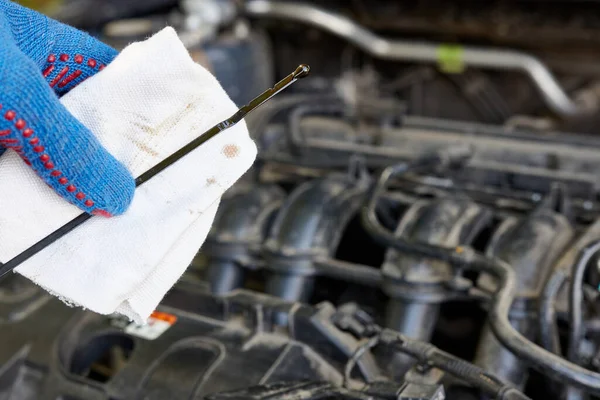 Man Checks Oil Level Car Engine Car Care Maintenance Royalty Free Stock Photos