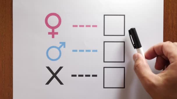 Bir Insan Cinsiyetine Göre Belirlenir Cinsiyet Sembollü Bir Sayfa Kağıt — Stok video