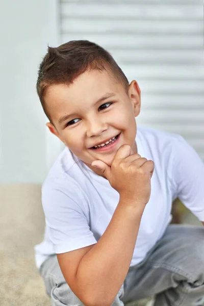 Handsome Little Boy Posing Camera Smiling Carefree Childhood —  Fotos de Stock