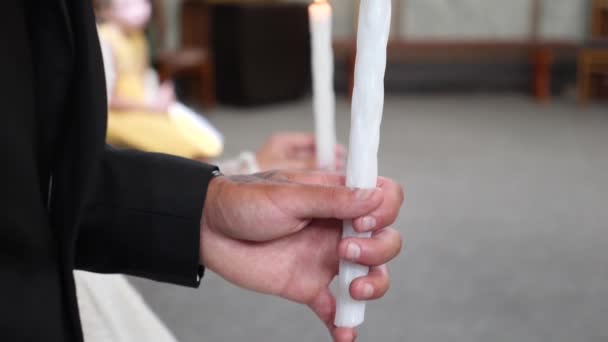 Wedding Ceremony Bride Groom Hold Lit Candles Hands — Wideo stockowe