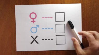 Bir insan cinsiyetine göre belirlenir. Cinsiyet sembollü bir sayfa kağıt. Kişinin kimlik hakkı..