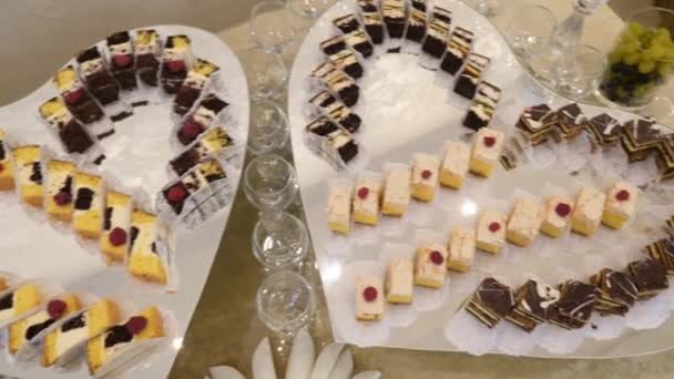 Sweet Buffet Table Cakes Pies Cookies Glaze — Vídeo de Stock