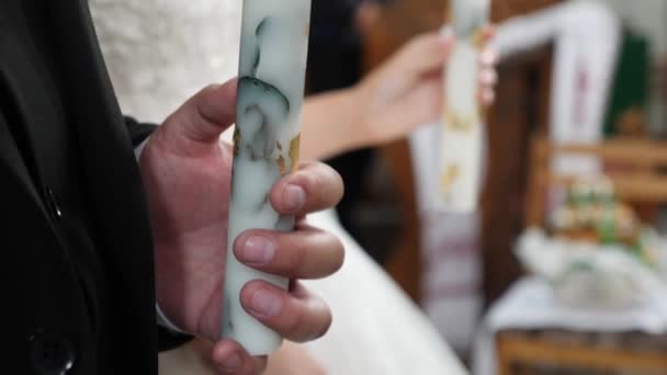 Bride Groom Hold Candles Church Wedding Ceremony — Wideo stockowe