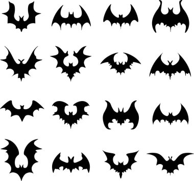 Cadılar Bayramı simgeleri seti, yarasa, vektör resmi siyah rengi,