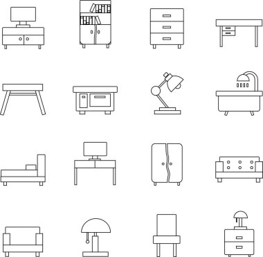 vektör iç mobilya simgeleri ayarlandı