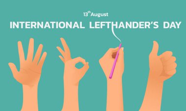 Solaklar Günün kutlu olsun. Solak karakter çizimi. Uluslararası Solcular Günü 'nün Vektör İllüstrasyonu. 13 Ağustos.