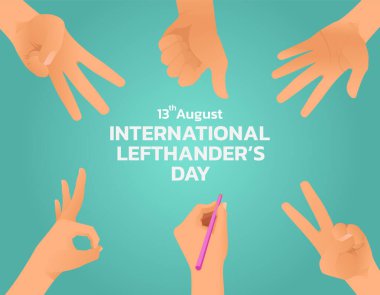 Solaklar Günün kutlu olsun. Solak karakter çizimi. Uluslararası Solcular Günü 'nün Vektör İllüstrasyonu. 13 Ağustos.