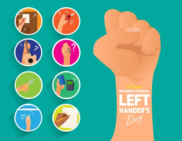 Selamat Hari Kidal Ilustrasi Karakter Kidal Vector Illustration International Lefthanders - Stok Vektor