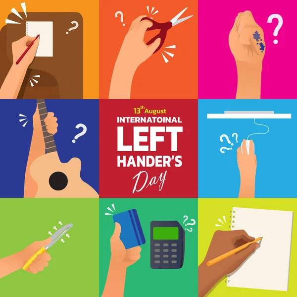 Glücklicher Linkshänder Tag Linkshänder Charakterdarstellung Vektorillustration Zum Internationalen Linkshändertag August — Stockvektor