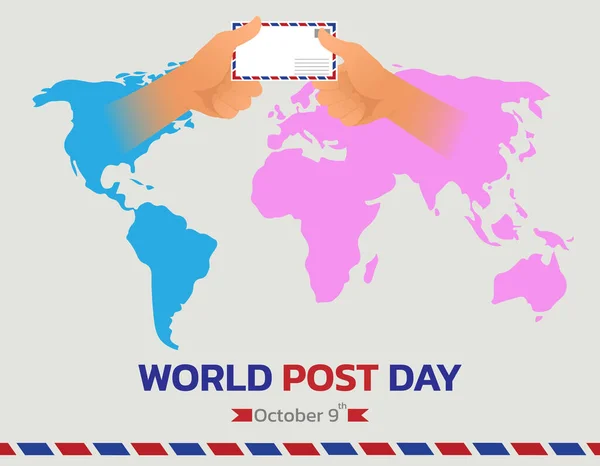 Weltposttag Mit Fliegendem Briefpapier Über Die Welt Mit Weltkartenhintergrund — Stockvektor