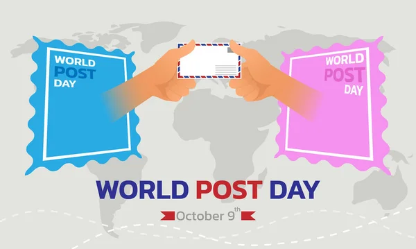 Weltposttag Mit Fliegendem Briefpapier Über Die Welt Mit Weltkartenhintergrund — Stockvektor