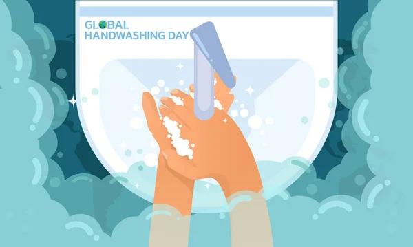 Händewaschen Händewaschen Wasser Hände Waschen Putzen Hygienekonzept Vektor Illustration Kann — Stockvektor