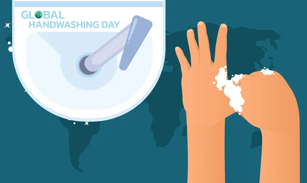 Hari Mencuci Tangan Ilustrasi Cuci Tangan Air Mencuci Tangan Membersihkan - Stok Vektor