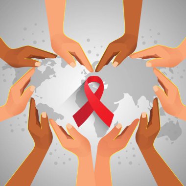 Dünya AIDS Günü Afiş Arkaplan Resimleri. AİDS farkındalığı. Dünya Yardım Günü konsepti. Kırmızı Kurdele. Vektör illüstrasyonu EPS10