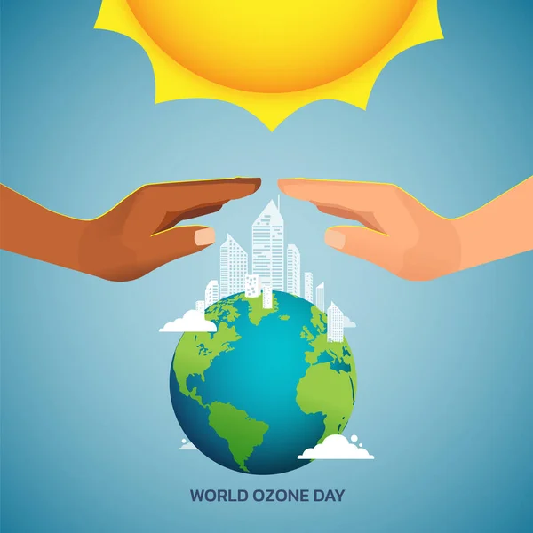 Ilustrasi Vektor Hari Ozon Sedunia Untuk Poster Desain Banner - Stok Vektor