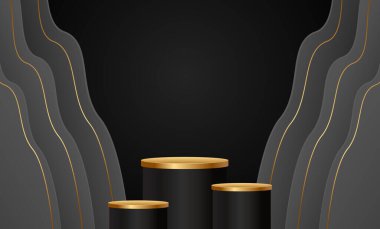 Kara Cuma Süper Satış. Banner, arka planda bir poster. Satılık podyum.