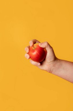 El ve elma meyveli sarı arkaplan, elma yemeği, sarı.