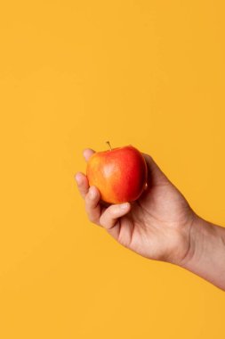 El ve elma meyveli sarı arkaplan, elma yemeği, sarı.