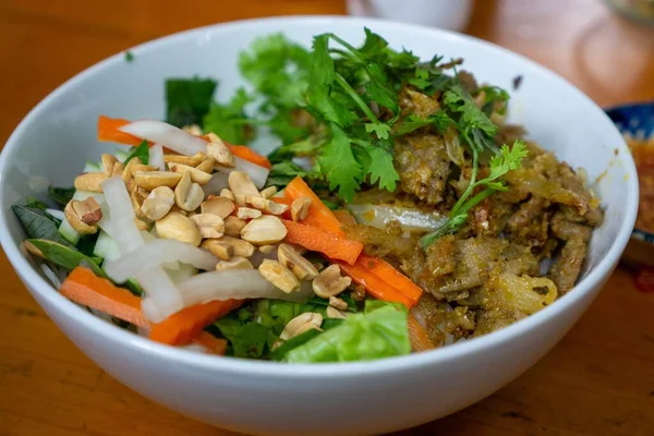 Close Food Foto Prato Vietnamita Bun Thit Xao Com Stir — Fotografia de Stock