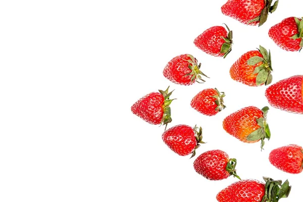 Red Strawberries Lined Triangle White Free Space — Fotografia de Stock