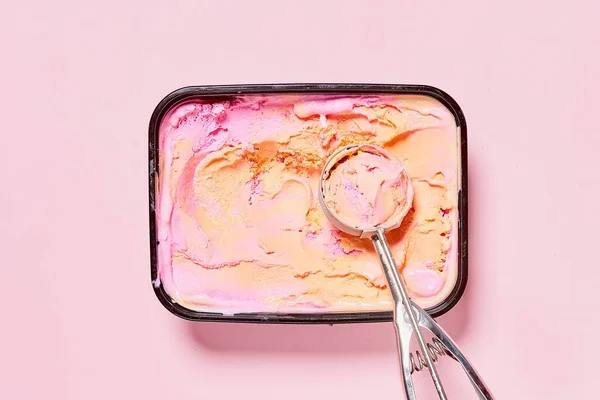 Sweet Ice Cream Scooped Out Container — Foto Stock