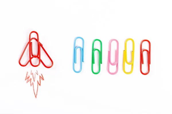 Colored Paper Clips White Background Airplane Take —  Fotos de Stock