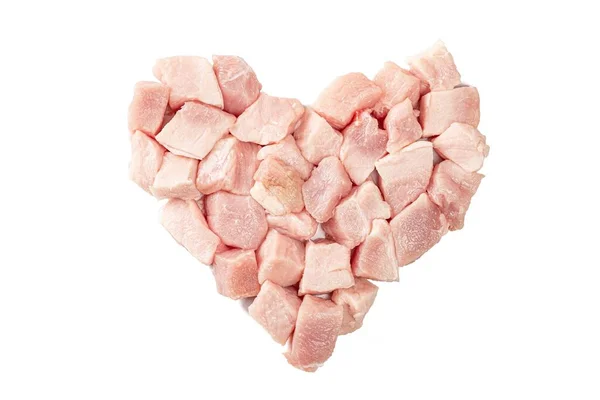 Καρδιά Από Φέτες Ακατέργαστου Κρέατος Λευκό Φόντο — Φωτογραφία Αρχείου