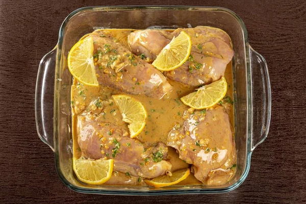 Baking Tray Raw Chicken Sauce Baking Brown — Stok Foto